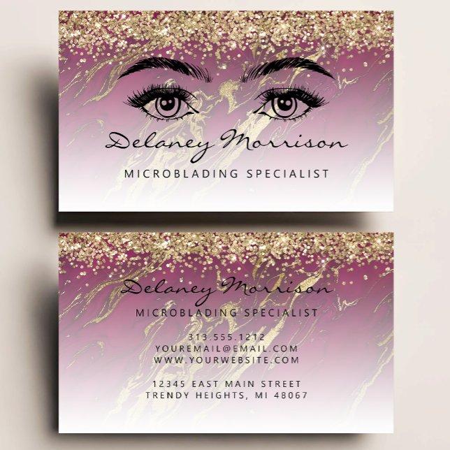 Carte De Visite Burgundy Marble Gold Glitter Eyes Microblading (Créateur téléchargé)