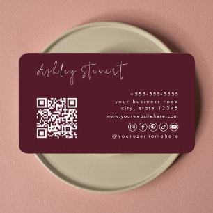 Carte De Visite Burgundy Professionnel Code Qr Logo Script minimal