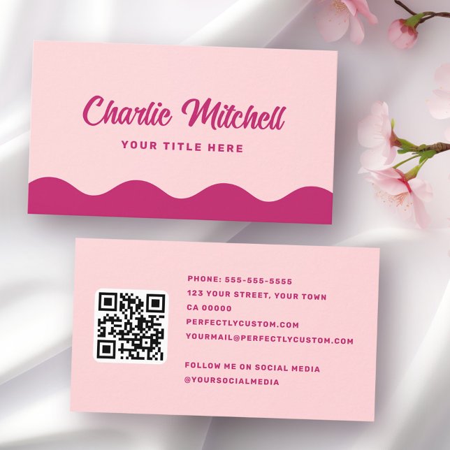 Carte De Visite Burgundy rose nom rétro vague bordure (Pink burgundy retro name wavy waves border business card)