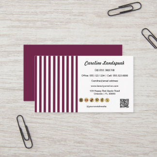 Carte De Visite Burgundy White Stripes  QR Code Social Media Icons