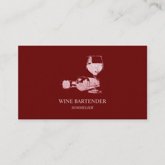 Carte De Visite Burgundy Wine Bartender Sommelier Rose Gold (Devant)