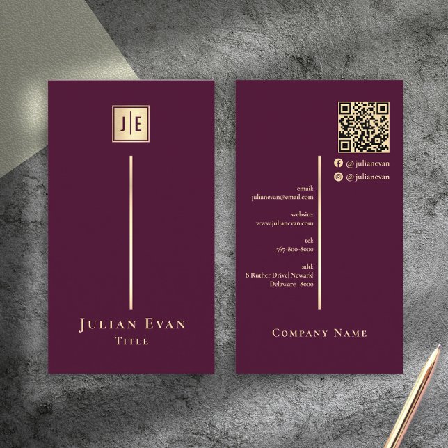 Carte De Visite Burgundy Wine & Gold Elegant Luxe Monogram (Burgundy Wine & Gold Elegant Luxe Monogram Business Card)