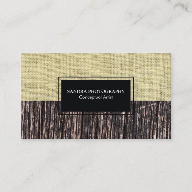 Carte De Visite Burlap & Wood Texture (Devant)
