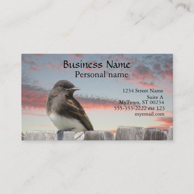Carte De Visite Bus. Card - Bird on Fence at Sunset (Devant)