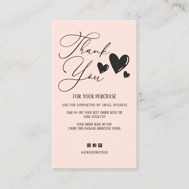 Carte De Visite Bus de Merci de commande de coeur de script signat (Devant)