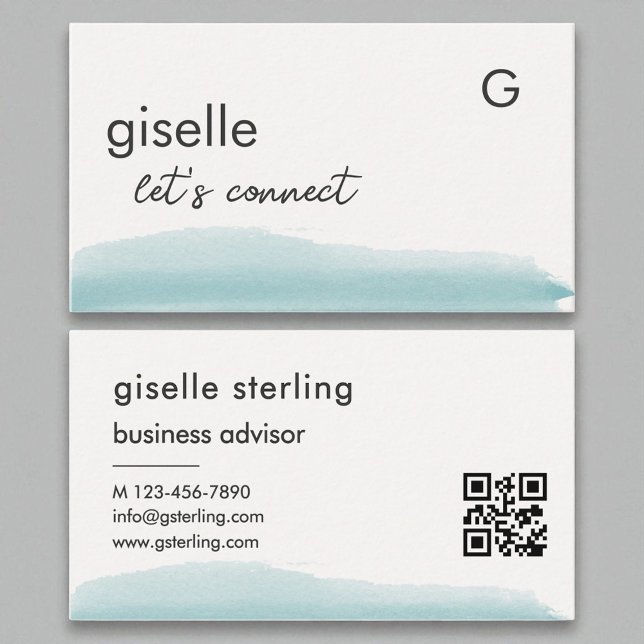 Carte De Visite Business Advisor Aquarelle Aqua Blue QR Code (Créateur téléchargé)