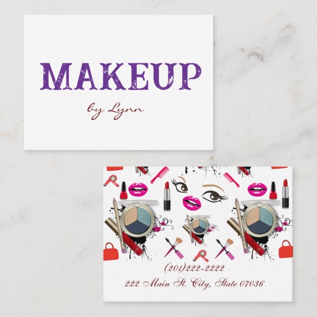 Carte De Visite Business Cards, Makeup Purple White Business Cards (Devant / Derrière)