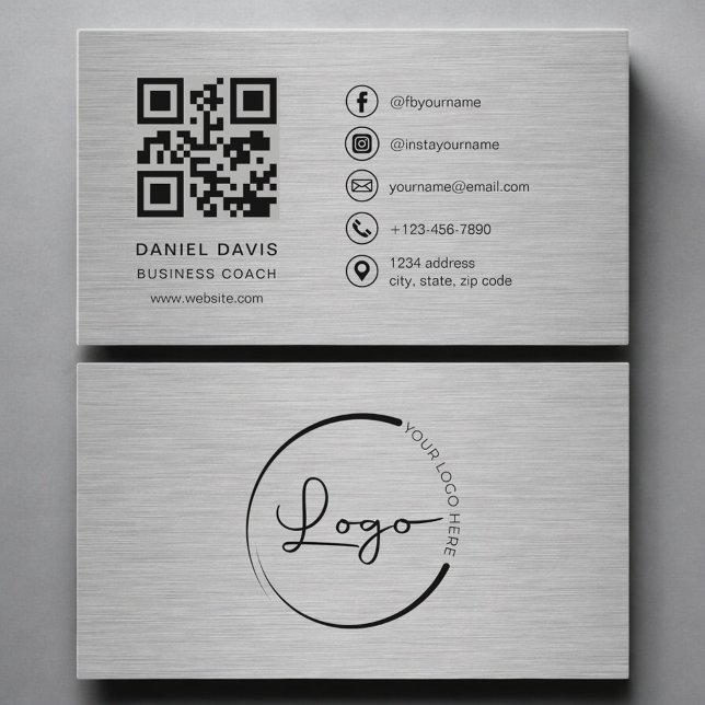 Carte De Visite Business Coach Metal QR Code (Créateur téléchargé)
