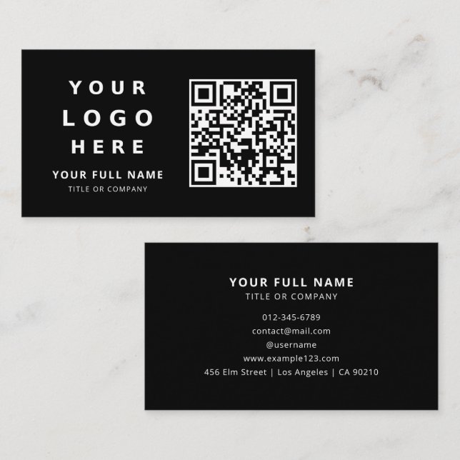 Carte De Visite Business Logo And Qr Code Simple Minimalist Black (Devant / Derrière)