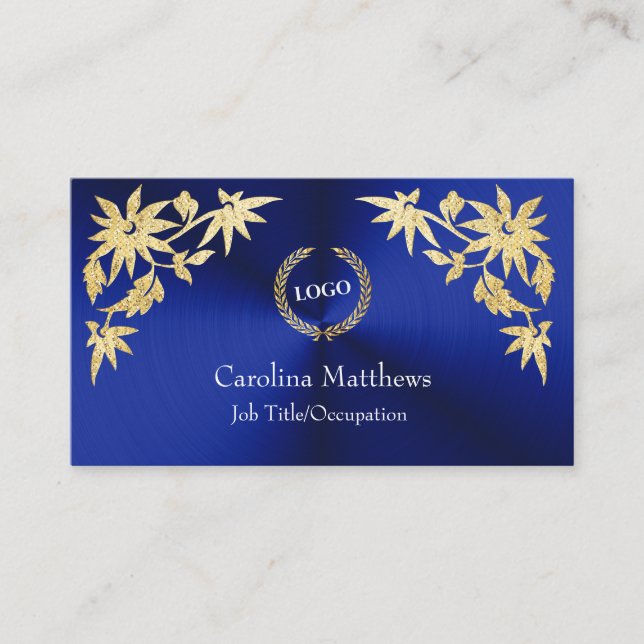 Carte De Visite Business Logo Gold Foil Corner bleu (Devant)