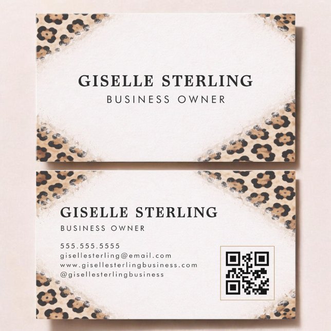 Carte De Visite Business Owner Cheetah Leopard Print QR Code (Créateur téléchargé)