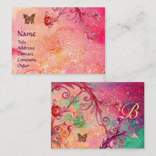 CARTE DE VISITE BUTTERFER EN ÉCLAIRAGE, ROSE, ROUGE SWIRLS MONOGRA