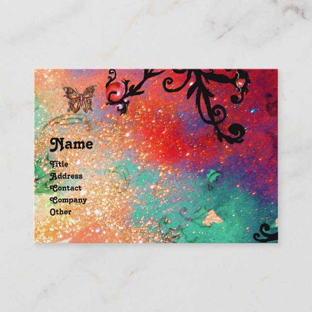 Carte De Visite BUTTERFER EN SPARKLES MONOGRAM, rose rouge noir (Devant)