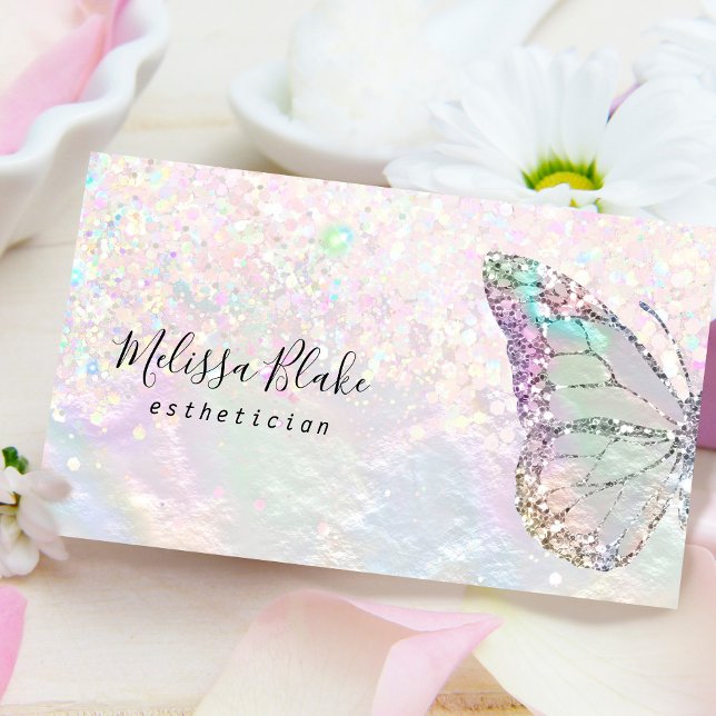 Carte De Visite butterfly logo faux pastel glitter  business card (Créateur téléchargé)