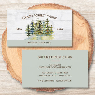 Carte De Visite Cabine de lodge aquarelle verte forêt brumeuse vin