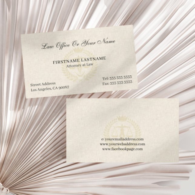 Carte De Visite Cabinet d'avocat beige clair texture lin  (Créateur téléchargé)