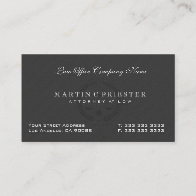 Carte De Visite Cabinet d'avocat Simple Gris Monotones (Devant)