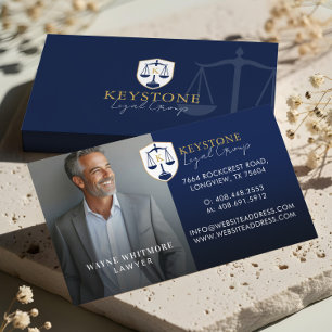 Carte De Visite Cabinet d'avocats de luxe Navy Or Photo Monogramme