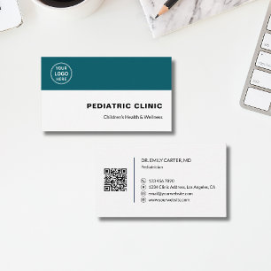 Carte De Visite Cabinet de pédiatrie Logo personnalisé QR sarcelle