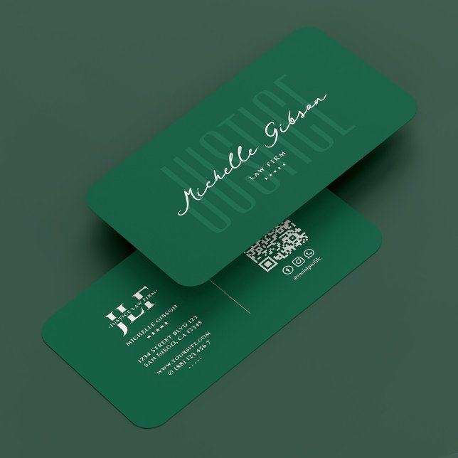 Carte De Visite Cabinet juridique minimal Procureur Hunter Green (Minimal Justice Law Firm Attorney Hunter Green Business Card
)