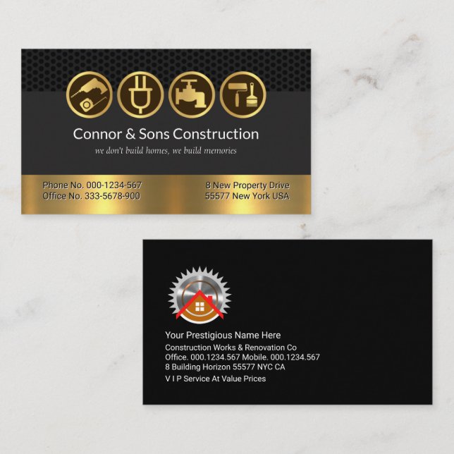 Carte De Visite Câbles Gris Gris Fil Or Handyman (Devant / Derrière)
