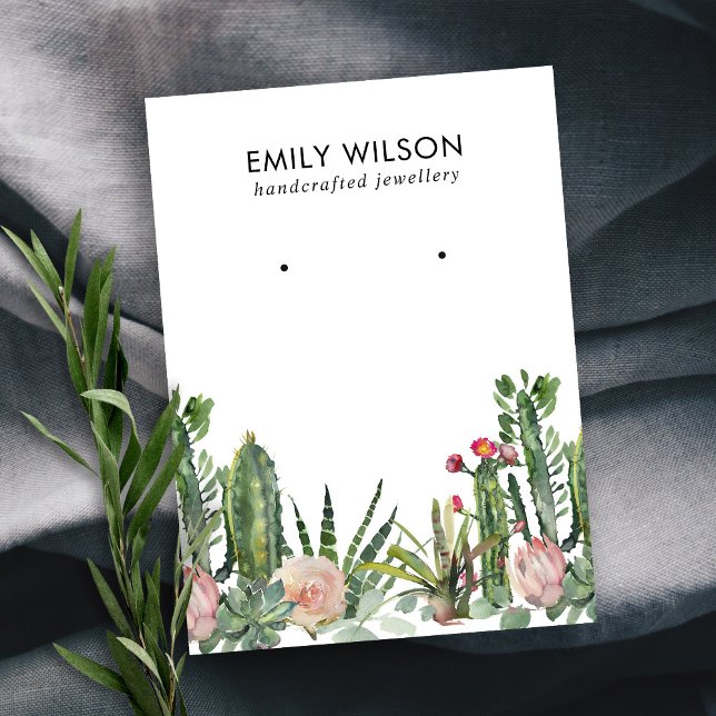 CARTE DE VISITE CACTUS BLANC PROTÉA FOLIAGE STUD EARRING AFFICHAGE (Créateur téléchargé)