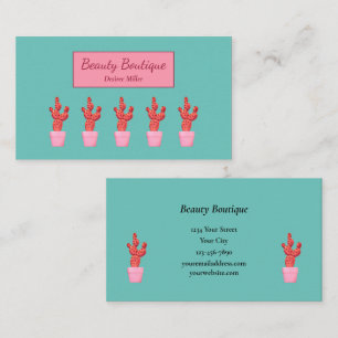 Carte De Visite Cactus Cute Moderne Boutique de beauté rose Turqu