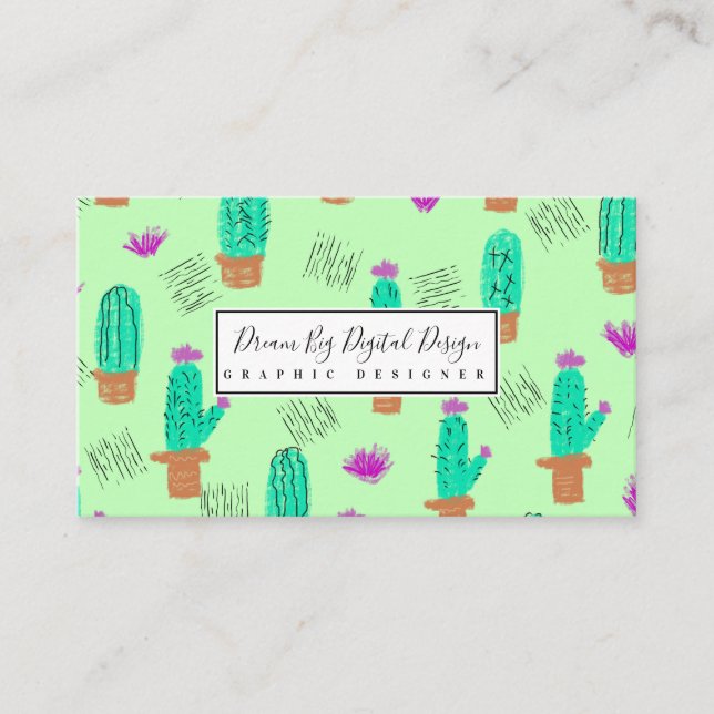 Carte De Visite Cactus Doodles de verdure | Vert (Devant)