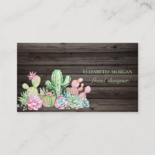 Carte De Visite Cactus Professionnel Romantique, Fleurs, Bois Somb