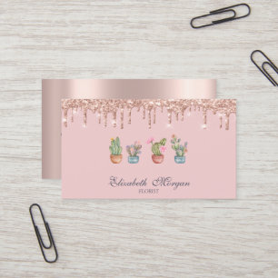 Carte De Visite Cactus professionnel rose gold gouttes