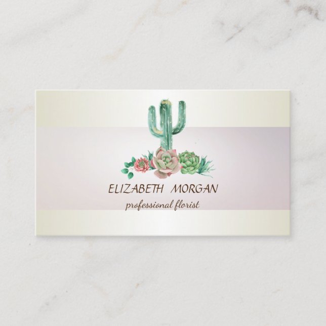 Carte De Visite Cactus Succulent à Rayures Élégantes (Devant)