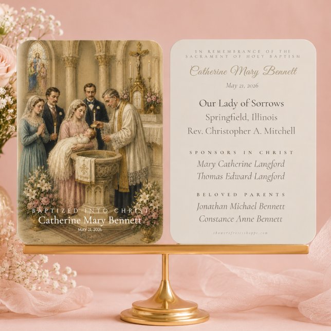 Carte De Visite Cadeau commémoratif de baptême de bébé catholique  (Créateur téléchargé)