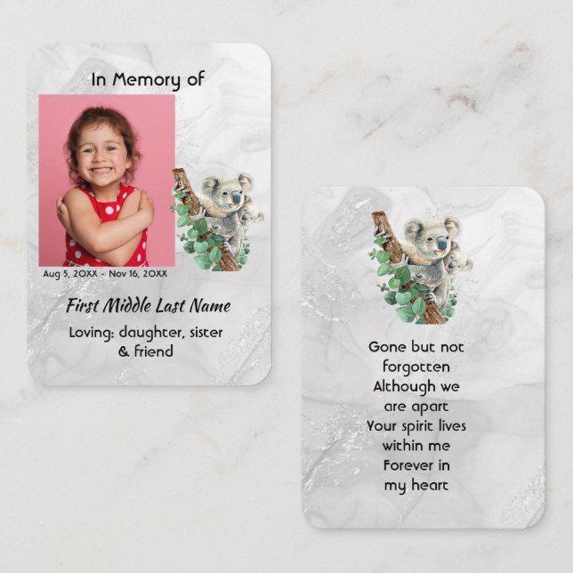 Carte De Visite Cadeau commémoratif Koala mignon Enfants (Devant / Derrière)