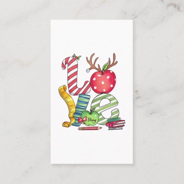 Carte De Visite Cadeau pour l'enseignant | Crayon Pomme d'amour (Devant)