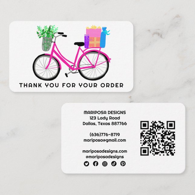 Carte De Visite Cadeaux Vélo Rose Client Commander Merci QR Code (Devant / Derrière)