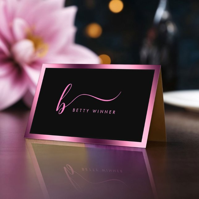 Carte De Visite Cadre à huile rose chaud de luxe Monogramme modern (Créateur téléchargé)