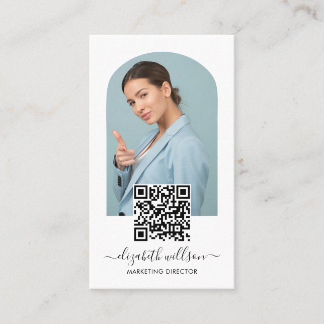 Carte De Visite Cadre Arc Professionnel Chic Moderne Photo Code QR (Devant)