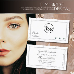 Carte De Visite Cadre blanc et argent Noble avec diamants et logo