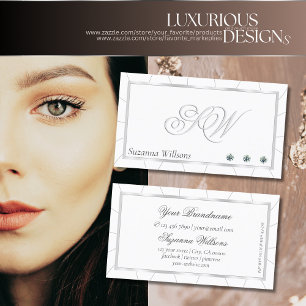 Carte De Visite Cadre blanc et argenté avec diamants et monogramme