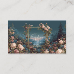 Carte De Visite Cadre Blush Rose Floral et Misty Valley Gold