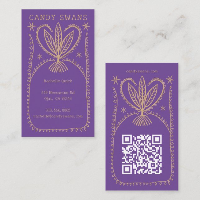 Carte De Visite Cadre Botanique Whimsical Unique Boho Custom QR (Devant / Derrière)
