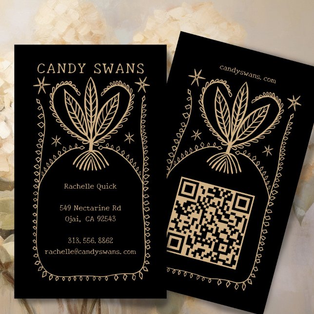 Carte De Visite Cadre Botanique Whimsical Unique Boho Custom QR (Whimsical Botanical Frame Unique Boho Custom QR Code Scribbles Sketch Business Card
)
