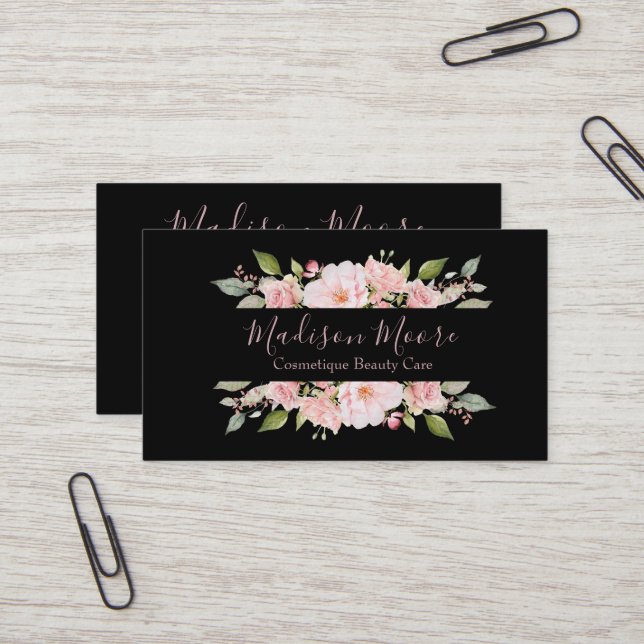 Carte De Visite Cadre circulaire Rose Floral (Devant/Arrière en situation)