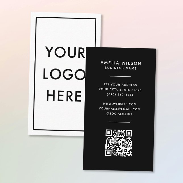 Carte De Visite Cadre de bordure de logo de code QR vertical simpl (Créateur téléchargé)