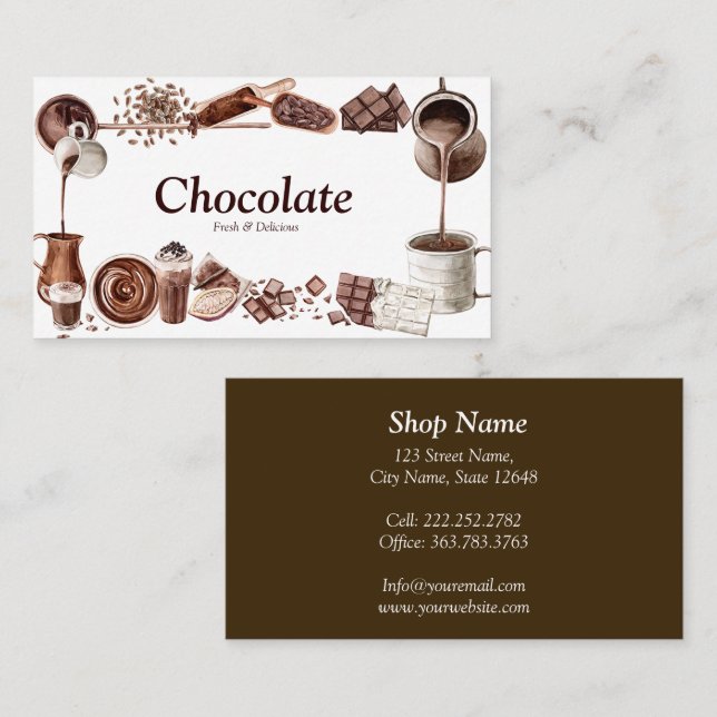Carte De Visite Cadre de chocolat aquarelle (Devant / Derrière)