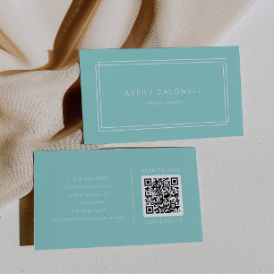 Carte De Visite Cadre de code QR minimaliste moderne vert menthe A