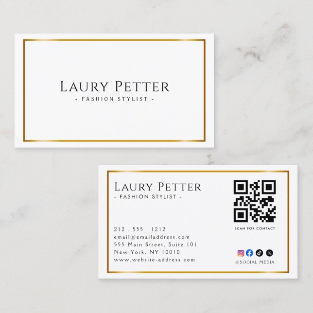 Carte De Visite Cadre de code QR professionnel en feuille d'or (Devant / Derrière)