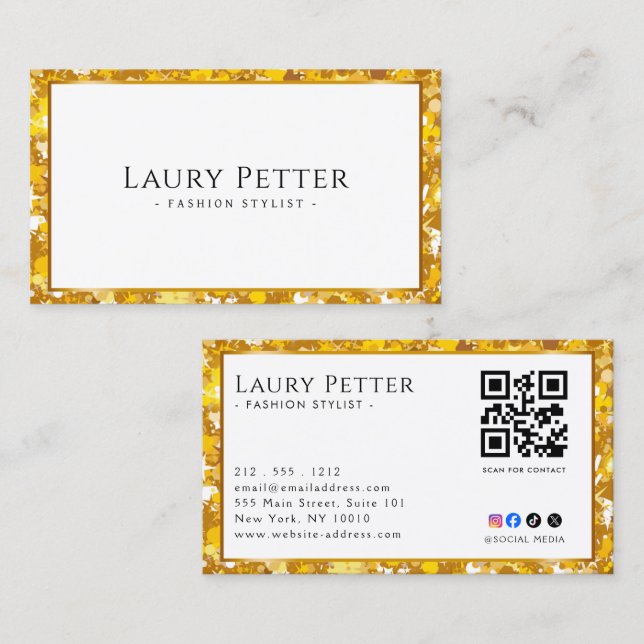 Carte De Visite Cadre de code QR professionnel en feuille d'or (Devant / Derrière)