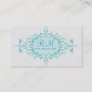 Carte De Visite Cadre De Dentelle Vintage Bleu Et Blanc Élégant