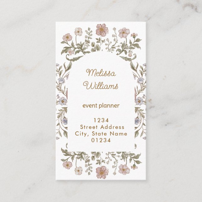 Carte De Visite cadre de fleurs beige (Devant)